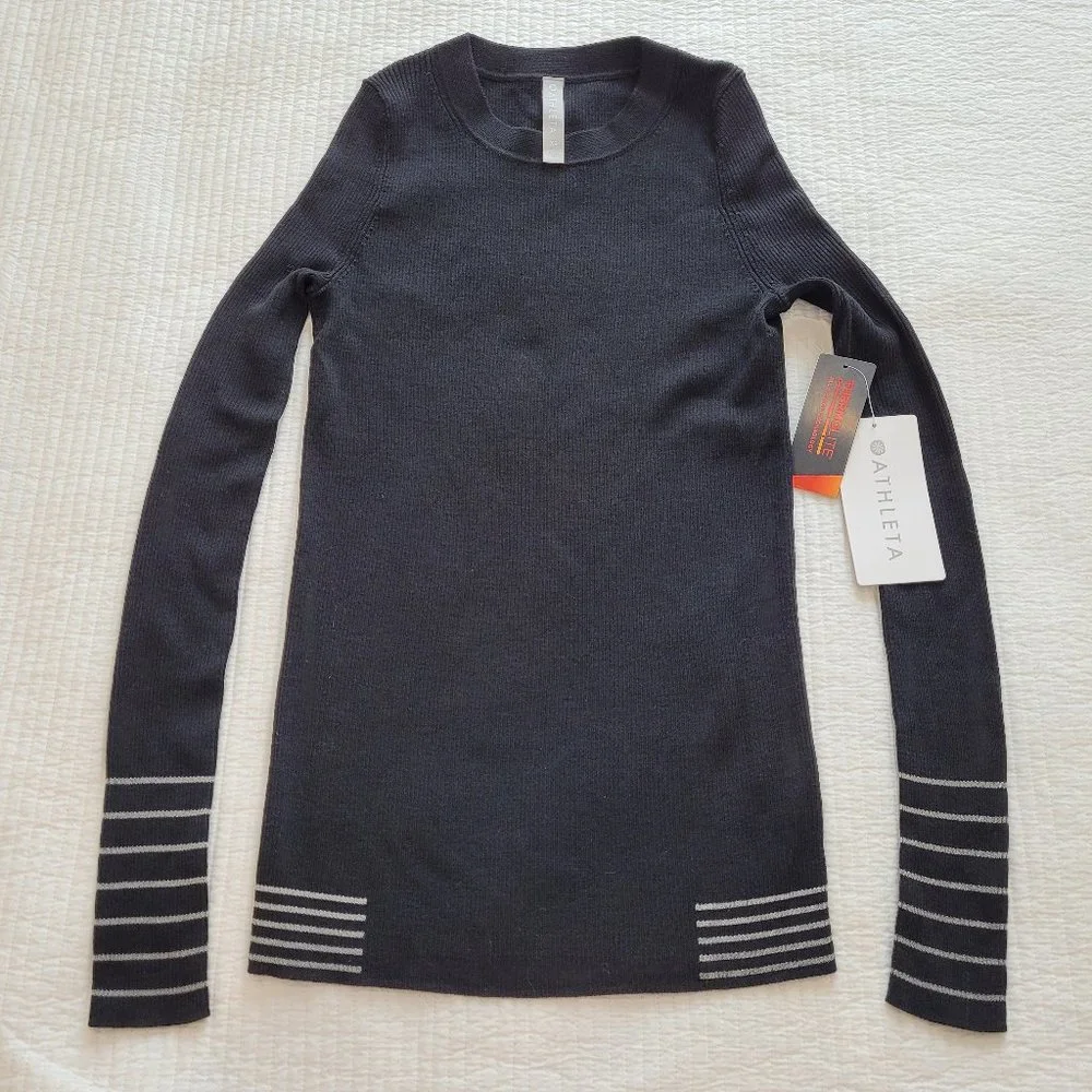 Athleta Table Rock Sweater Black Silver New NWT XS Merino Wool Thermolite Ribbed - Picture 3 of 9